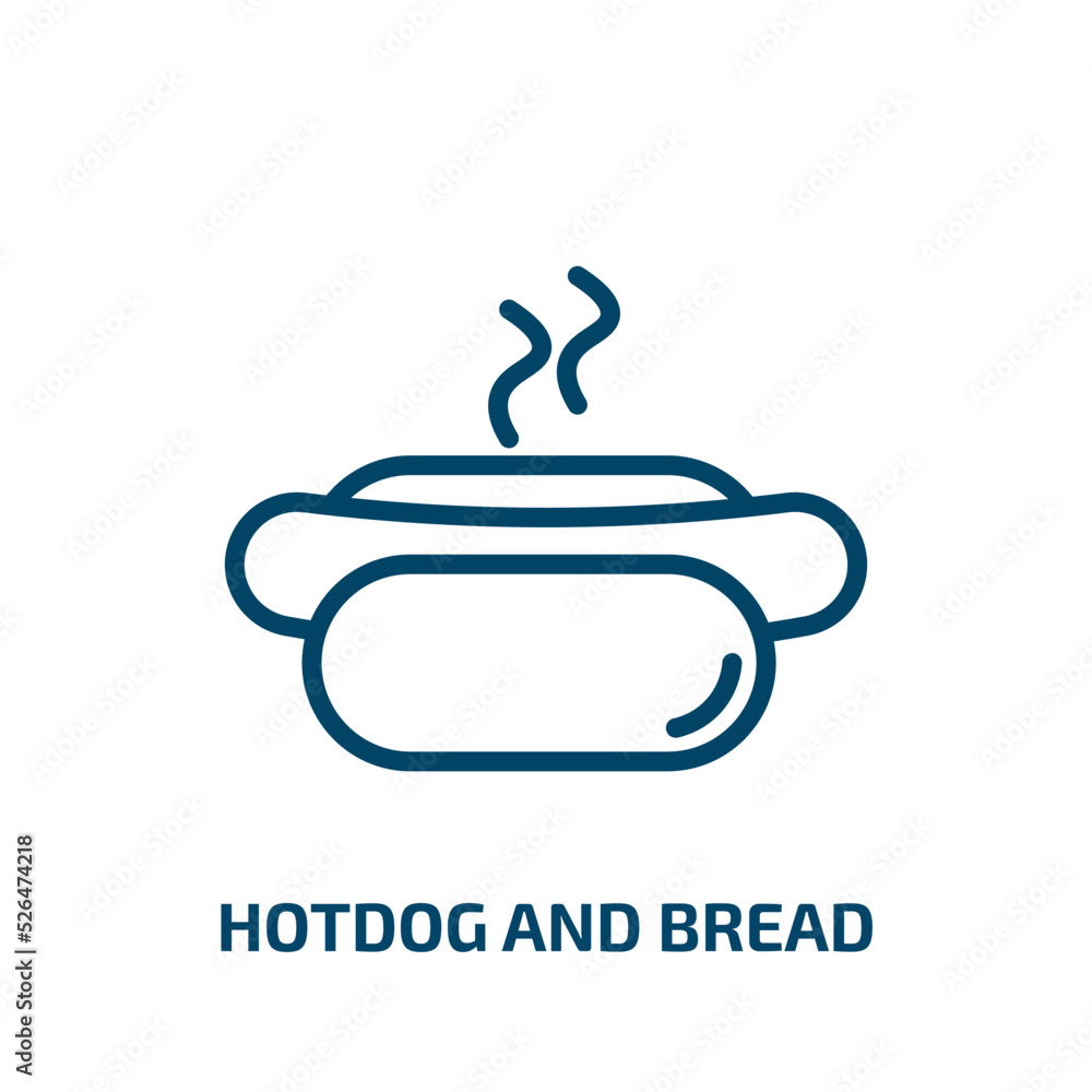 hotdog and bread icon from food collection. Thin linear hotdog and bread, hotdog, dog outline icon isolated on white background. Line vector hotdog and bread sign, symbol for web and mobile