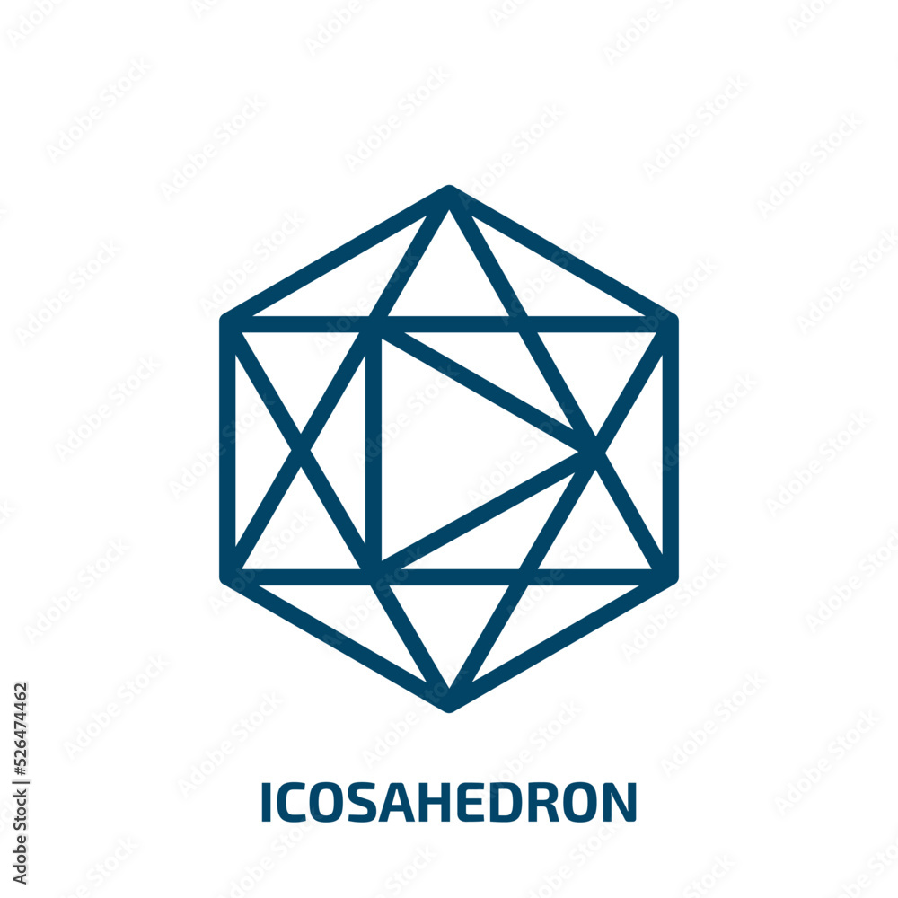 icosahedron icon from geometry collection. Thin linear icosahedron, education, cube outline icon isolated on white background. Line vector icosahedron sign, symbol for web and mobile icosahedron icon from geometry collection. Thin linear icosahedron, education, cube outline icon isolated on white background. Line vector icosahedron sign, symbol for web and mobile