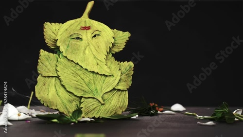 ganesh ji made with green leaves concept design. Ganesha developed by leaf it's shows nature friendly concept photo