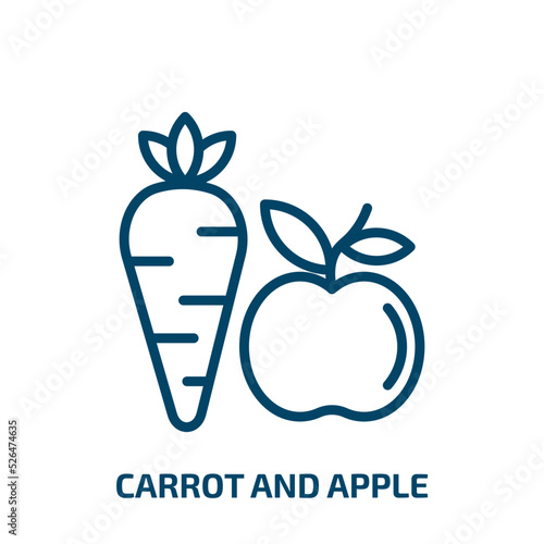 carrot and apple icon from gym and fitness collection. Thin linear carrot and apple, fruit, apple outline icon isolated on white background. Line vector carrot and apple sign, symbol for web and