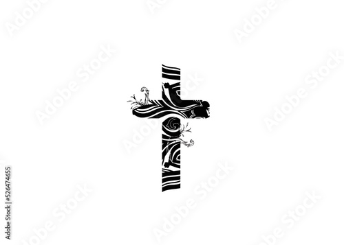 Christian cross vector symbol mandala, stylized floral cross