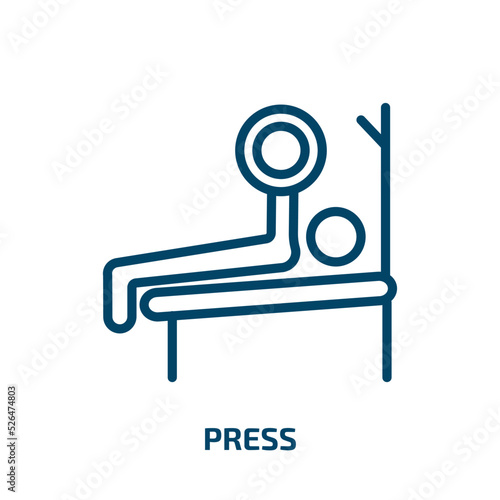 press icon from gymandfitness collection. Thin linear press, newspaper, technology outline icon isolated on white background. Line vector press sign, symbol for web and mobile photo