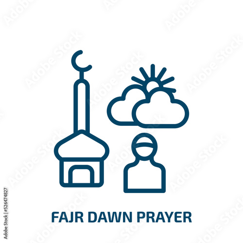 fajr dawn prayer icon from religion collection. Thin linear fajr dawn prayer, allah, islamic outline icon isolated on white background. Line vector fajr dawn prayer sign, symbol for web and mobile