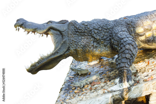 Isolated close-side statue crocodile which was agape with awe on the stone.