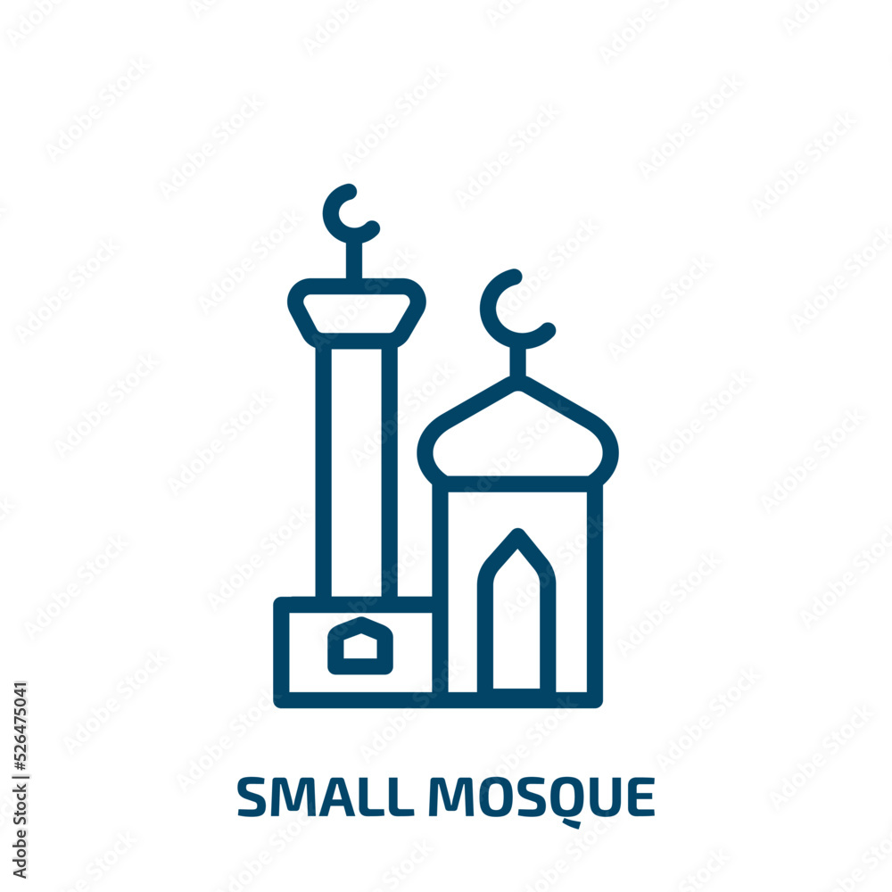 small mosque icon from religion collection. Thin linear small mosque, building, mosque outline icon isolated on white background. Line vector small mosque sign, symbol for web and mobile small mosque icon from religion collection. Thin linear small mosque, building, mosque outline icon isolated on white background. Line vector small mosque sign, symbol for web and mobile