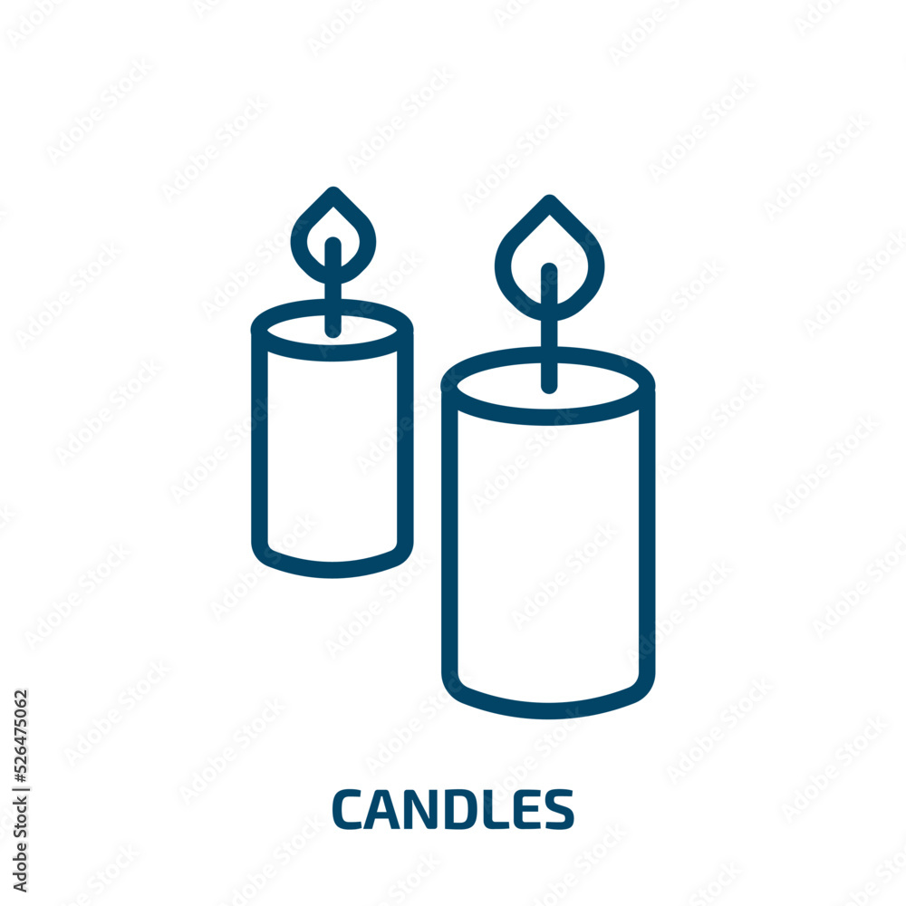 Obraz premium candles icon from religion collection. Thin linear candles, cake, party outline icon isolated on white background. Line vector candles sign, symbol for web and mobile