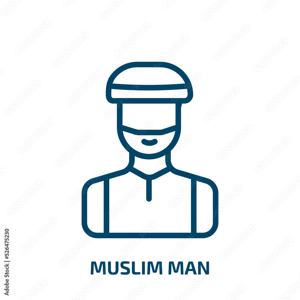 muslim man icon from people collection. Thin linear muslim man, muslim, girl outline icon isolated on white background. Line vector muslim man sign, symbol for web and mobile muslim man icon from people collection. Thin linear muslim man, muslim, girl outline icon isolated on white background. Line vector muslim man sign, symbol for web and mobile