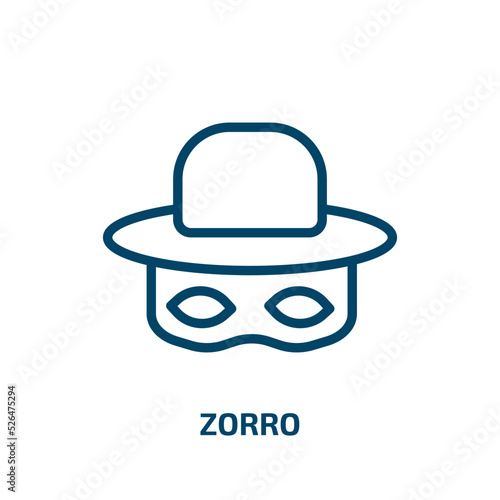zorro icon from people collection. Thin linear zorro, costume, mask outline icon isolated on white background. Line vector zorro sign, symbol for web and mobile