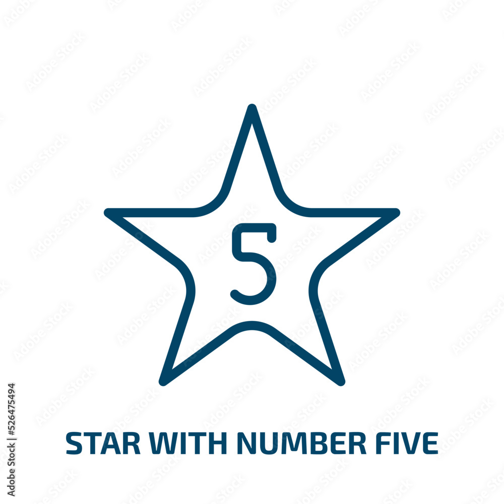 star with number five icon from shapes collection. Thin linear star with number five, number, star outline icon isolated on white background. Line vector star with number five sign, symbol for web and star with number five icon from shapes collection. Thin linear star with number five, number, star outline icon isolated on white background. Line vector star with number five sign, symbol for web and