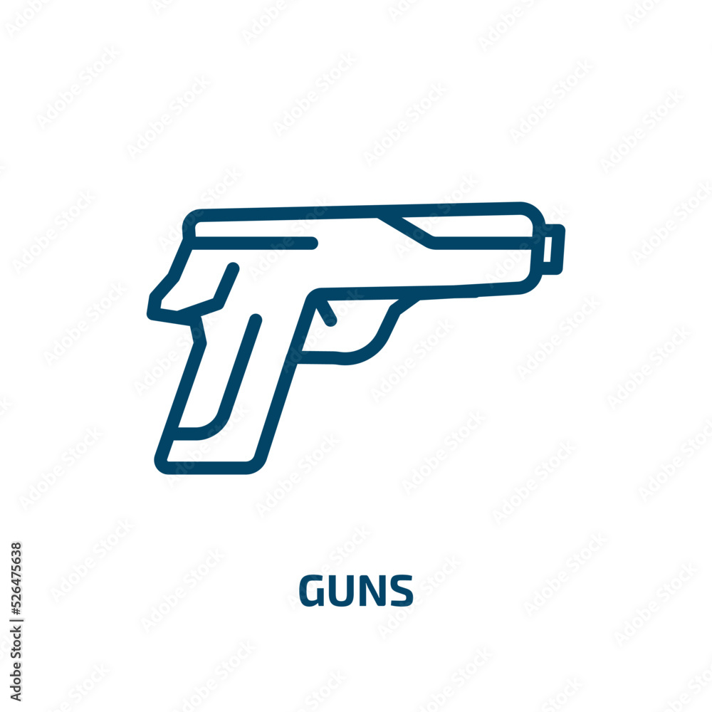 guns icon from signs collection. Thin linear guns, gun, security outline icon isolated on white background. Line vector guns sign, symbol for web and mobile guns icon from signs collection. Thin linear guns, gun, security outline icon isolated on white background. Line vector guns sign, symbol for web and mobile