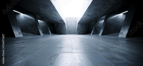 Sci Fi Futuristic Alien Spaceship Concrete Cement Asphalt Realistic Tunnel Corridor Hallway Showroom Warehouse Studio Underground Hangar Garage 3D Rendering