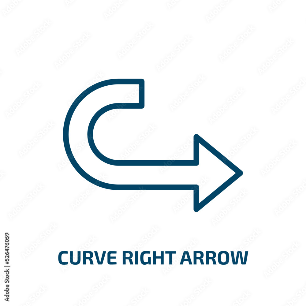 curve right arrow icon from user interface collection. Thin linear curve right arrow, arrow, direction outline icon isolated on white background. Line vector curve right arrow sign, symbol for web and curve right arrow icon from user interface collection. Thin linear curve right arrow, arrow, direction outline icon isolated on white background. Line vector curve right arrow sign, symbol for web and