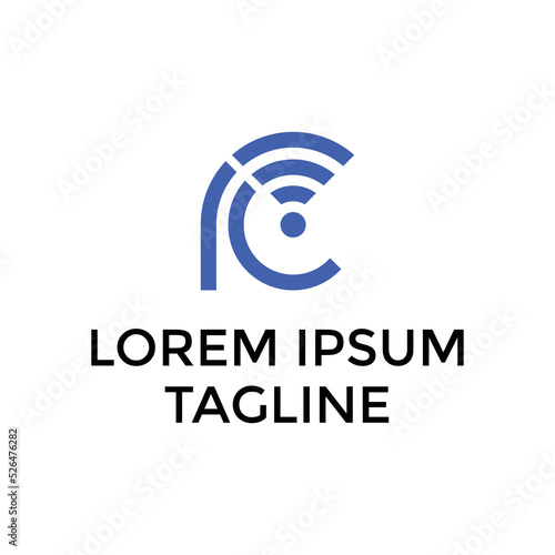 Initial CR with wifi symbol logo icon design