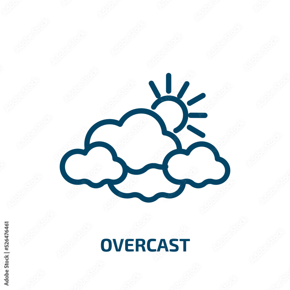 overcast icon from weather collection. Thin linear overcast, cloud, sunny outline icon isolated on white background. Line vector overcast sign, symbol for web and mobile overcast icon from weather collection. Thin linear overcast, cloud, sunny outline icon isolated on white background. Line vector overcast sign, symbol for web and mobile