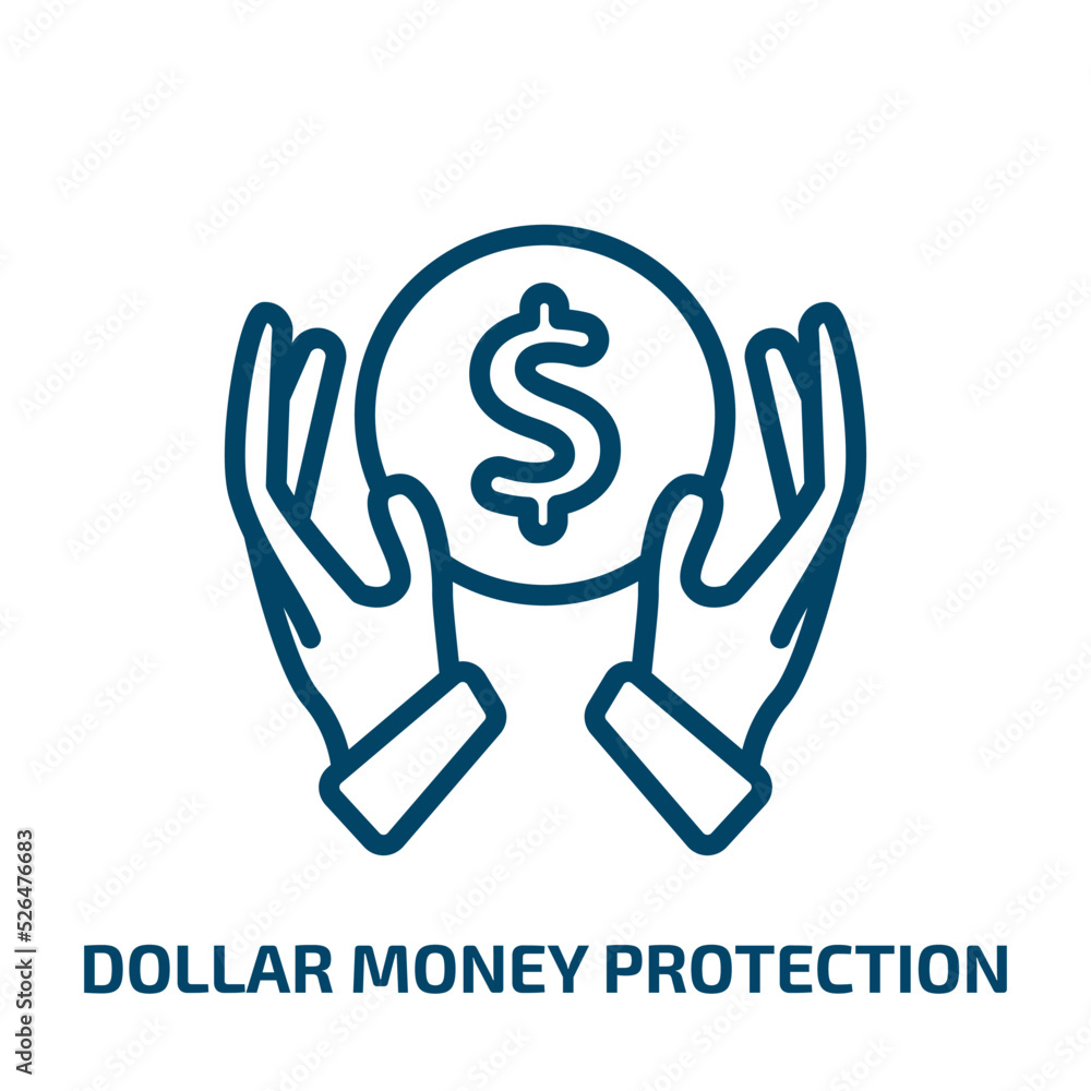 Obraz premium dollar money protection icon from business collection. Thin linear dollar money protection, protection, money outline icon isolated on white background. Line vector dollar money protection sign,