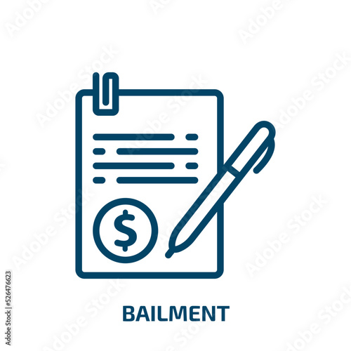 bailment icon from business collection. Thin linear bailment, bail, surety outline icon isolated on white background. Line vector bailment sign, symbol for web and mobile