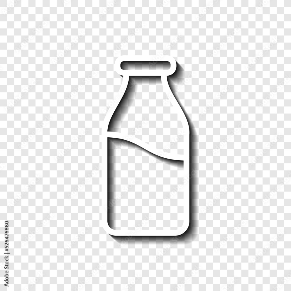 Milk bottle simple icon vector. Flat design. White with shadow on transparent grid.ai