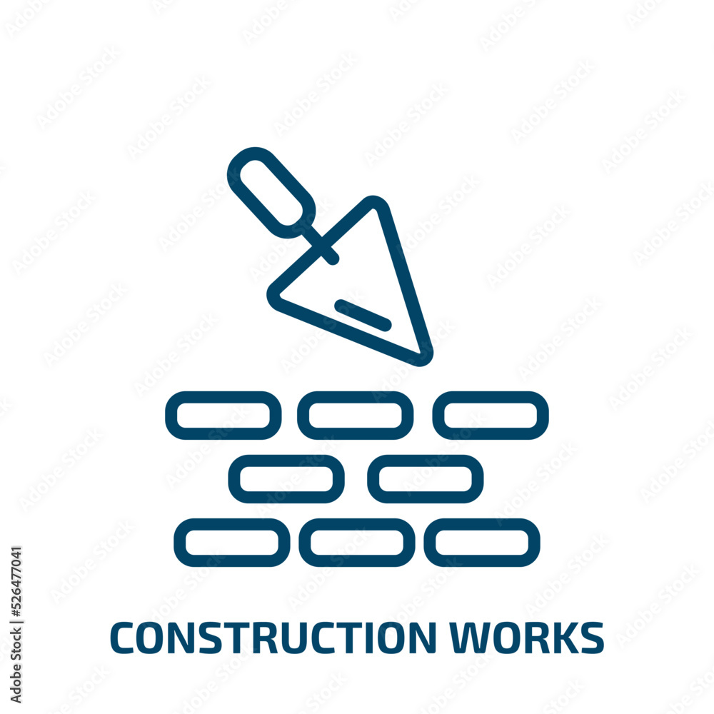 Fototapeta premium construction works icon from construction tools collection. Thin linear construction works, work, construction outline icon isolated on white background. Line vector construction works sign, symbol
