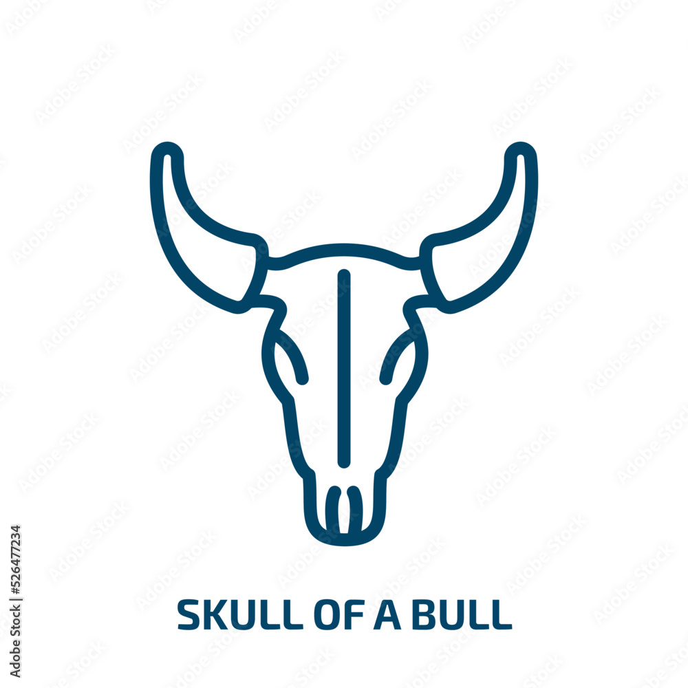 skull of a bull icon from culture collection. Thin linear skull of a bull, skull, bull outline icon isolated on white background. Line vector skull of a bull sign, symbol for web and mobile