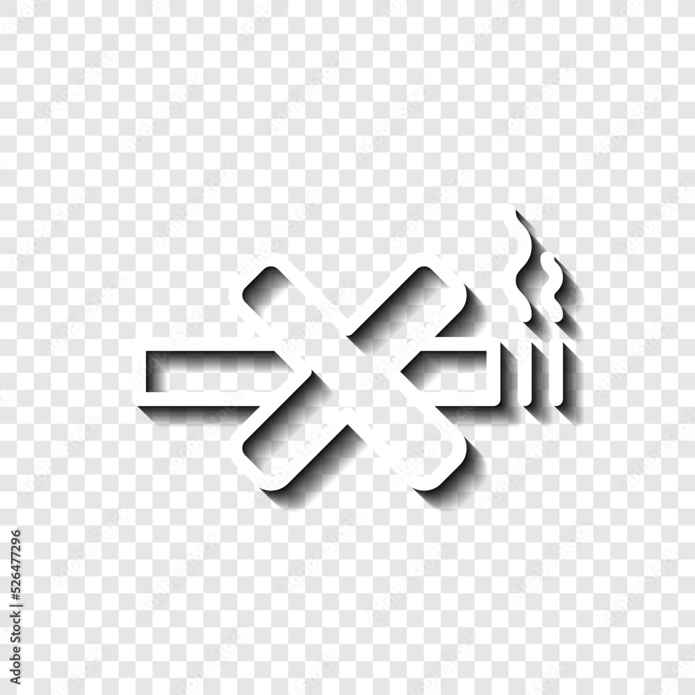 Obraz premium No smoking simple icon vector. Flat design. White with shadow on transparent grid.ai