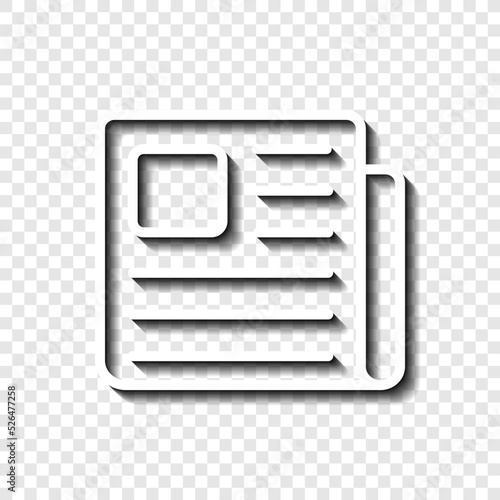 Newspaper simple icon vector. Flat design. White with shadow on transparent grid.ai