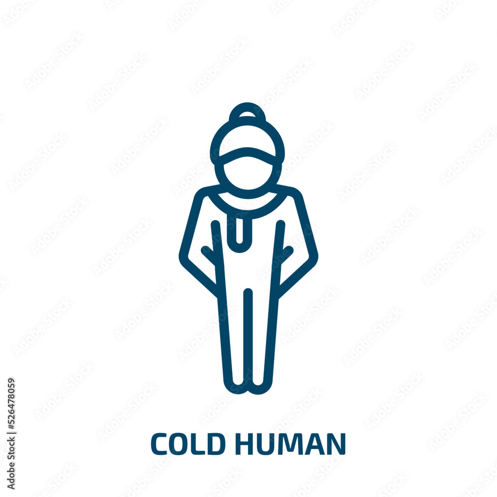 cold human icon from feelings collection. Thin linear cold human, cold, human outline icon isolated on white background. Line vector cold human sign, symbol for web and mobile