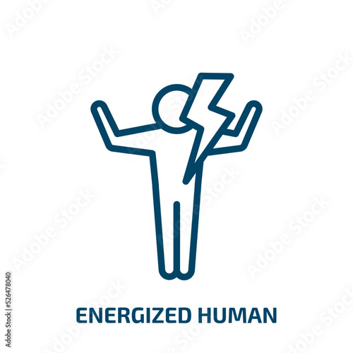 energized human icon from feelings collection. Thin linear energized human, energy, human outline icon isolated on white background. Line vector energized human sign, symbol for web and mobile