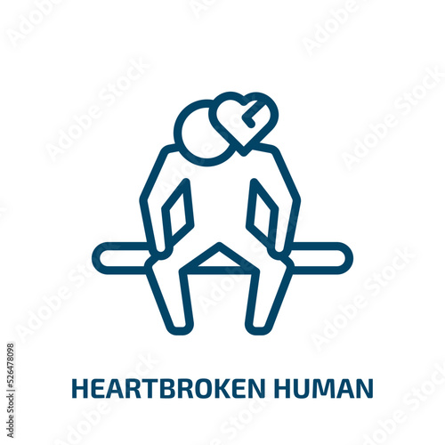 heartbroken human icon from feelings collection. Thin linear heartbroken human, heartbroken, human outline icon isolated on white background. Line vector heartbroken human sign, symbol for web and