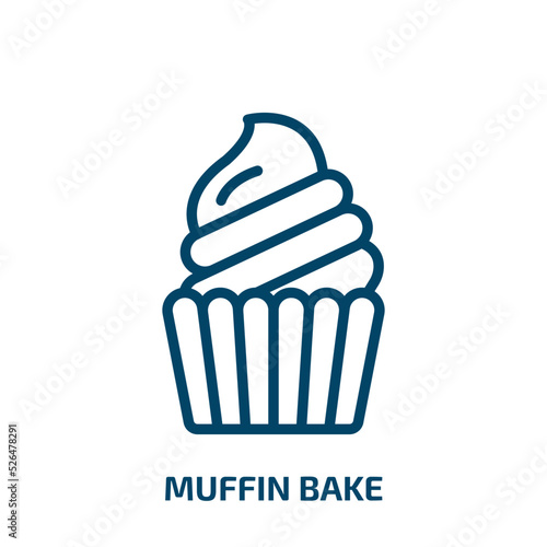 muffin bake icon from food collection. Thin linear muffin bake, cake, cream outline icon isolated on white background. Line vector muffin bake sign, symbol for web and mobile