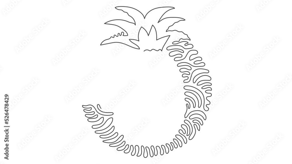 Animated self drawing of continuous line draw whole healthy pineapple organic for logo. Fresh summer fruitage concept for fruit garden icon. Swirl curl circle style. Full length single line animation. Animated self drawing of continuous line draw whole healthy pineapple organic for logo. Fresh summer fruitage concept for fruit garden icon. Swirl curl circle style. Full length single line animation.