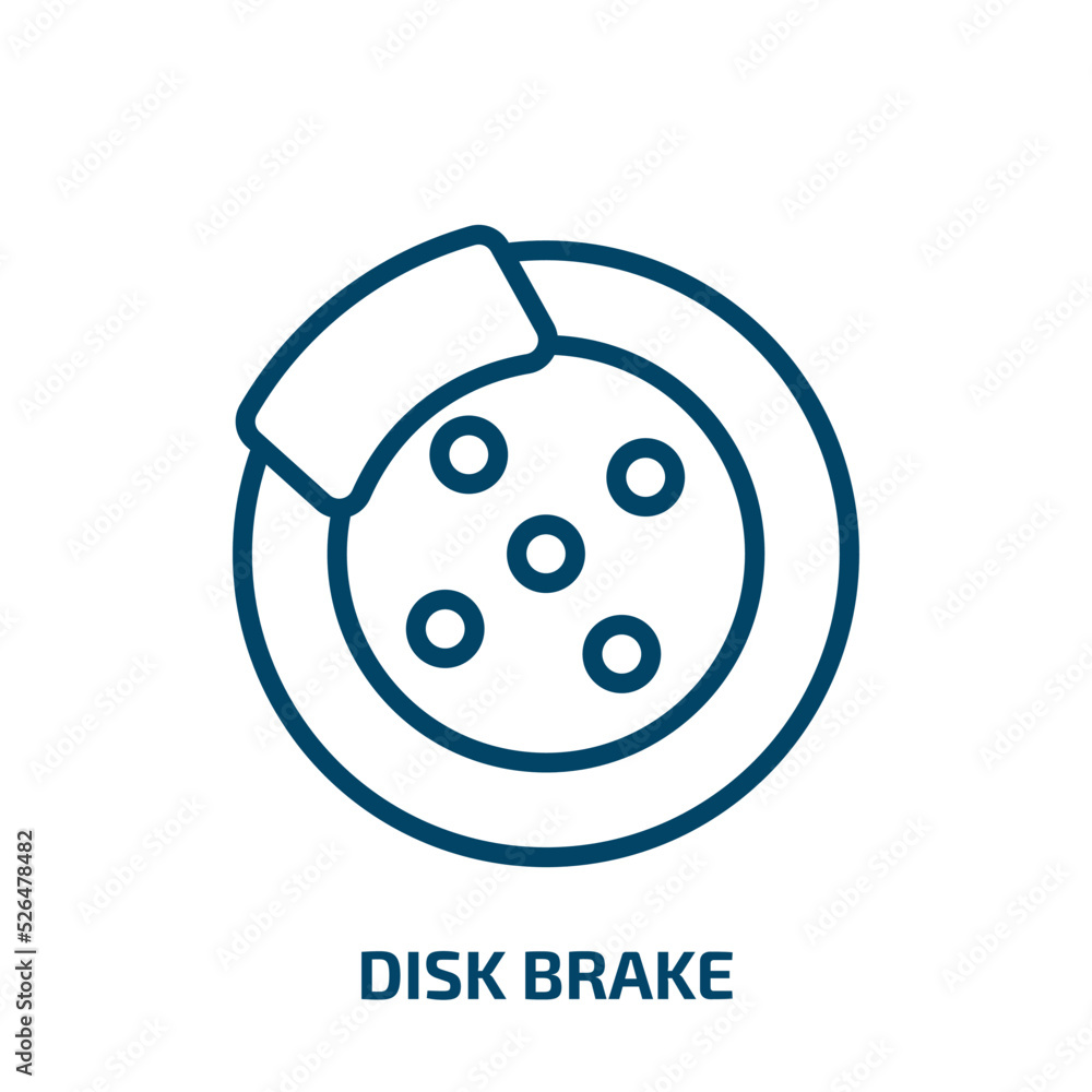 disk brake icon from general collection. Thin linear disk brake, auto, vehicle outline icon isolated on white background. Line vector disk brake sign, symbol for web and mobile disk brake icon from general collection. Thin linear disk brake, auto, vehicle outline icon isolated on white background. Line vector disk brake sign, symbol for web and mobile