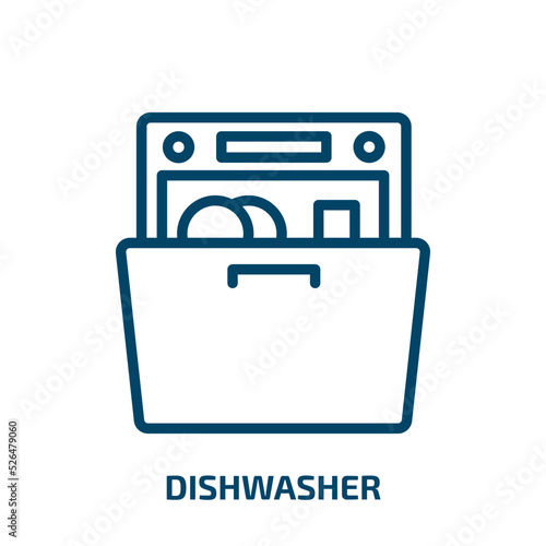 dishwasher icon from kitchen collection. Thin linear dishwasher, wash, clean outline icon isolated on white background. Line vector dishwasher sign, symbol for web and mobile