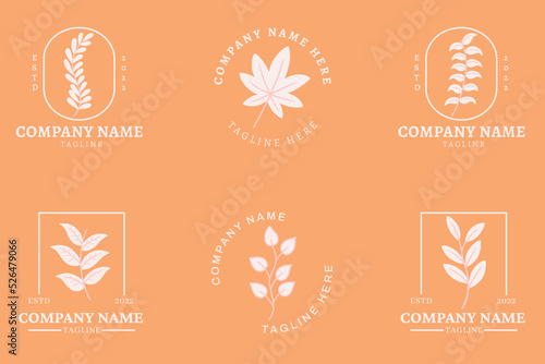 Minimalist Cream Leaf Leaves Nature Logo Collection Style Orange Pastel.