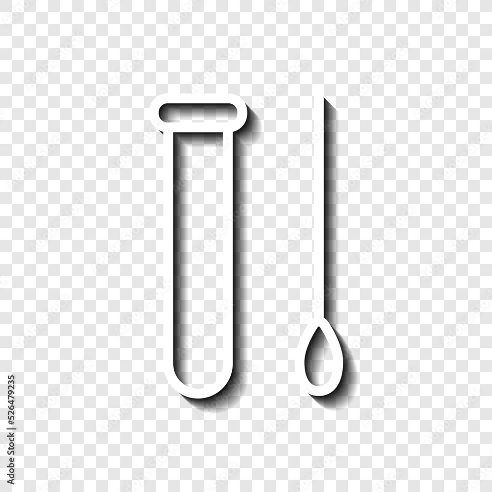 Test tube and swab, analysis simple icon vector. Flat design. White with shadow on transparent grid.ai Test tube and swab, analysis simple icon vector. Flat design. White with shadow on transparent grid.ai