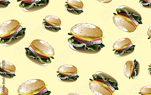 Fast food seamless pattern. Burger sandwich set. Decorative elements for your packing design.
