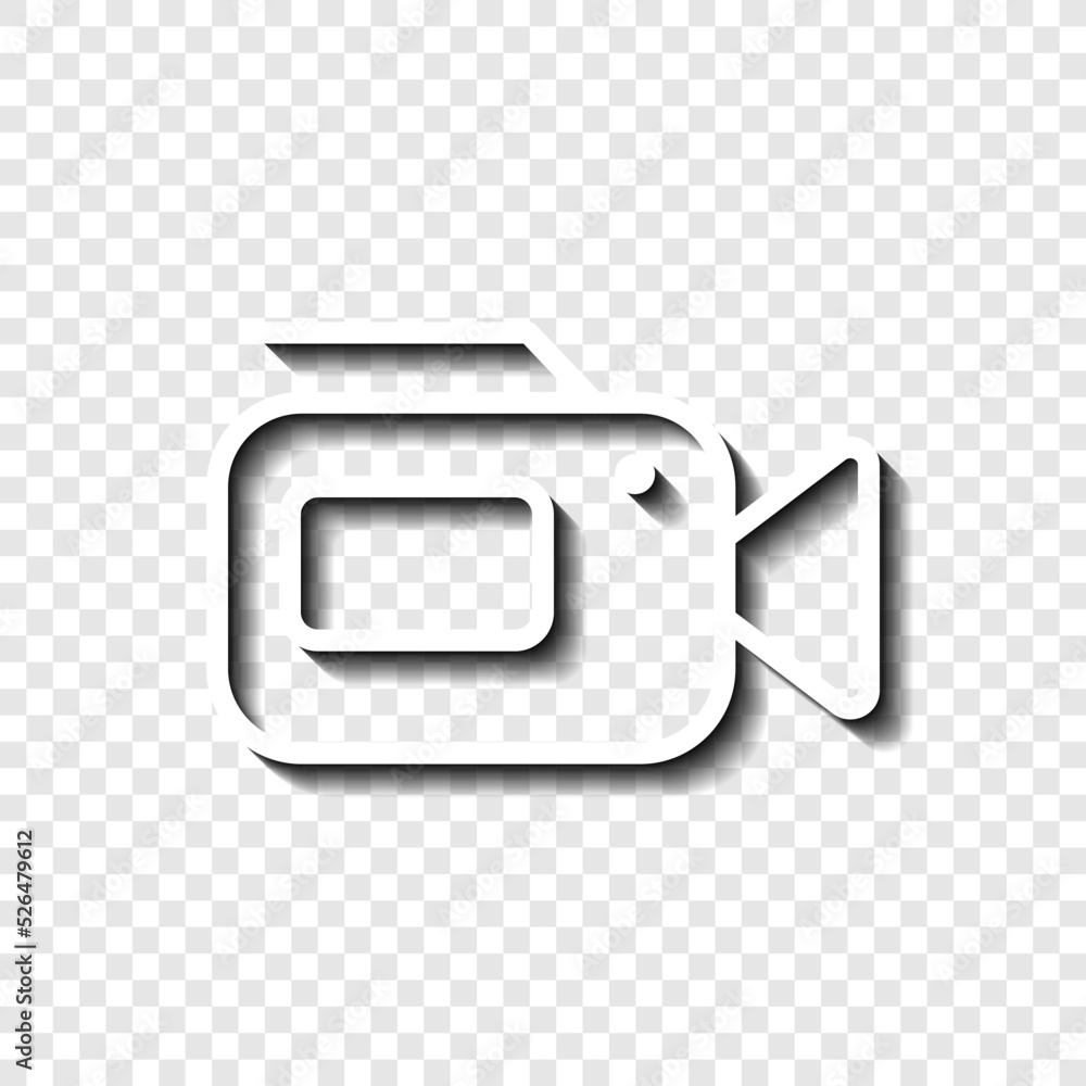 Video camera simple icon vector. Flat design. White with shadow on