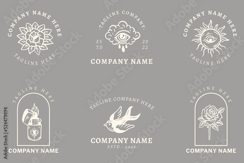 Minimalist White Mystical Logo Templates With Element On Gray Pastel.