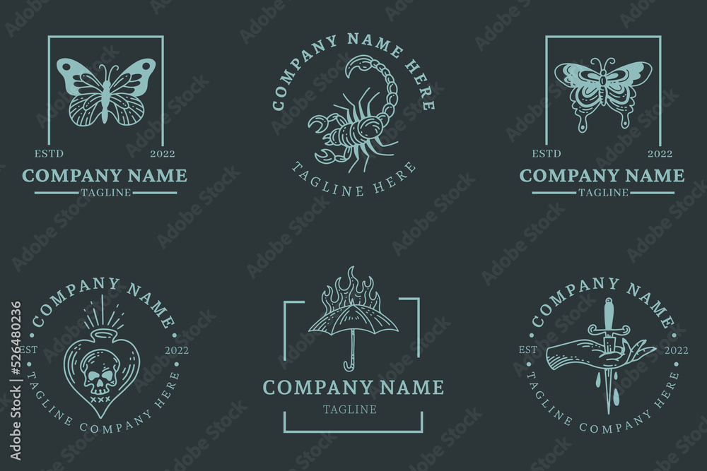 Obraz premium Mystical Greenish Blue Logo Minimalist Symbol Collection Dark Pastel Style.