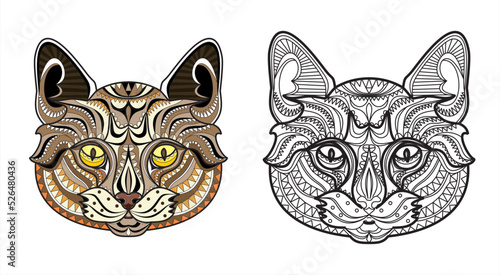 Vector illustration of head of cat on white background