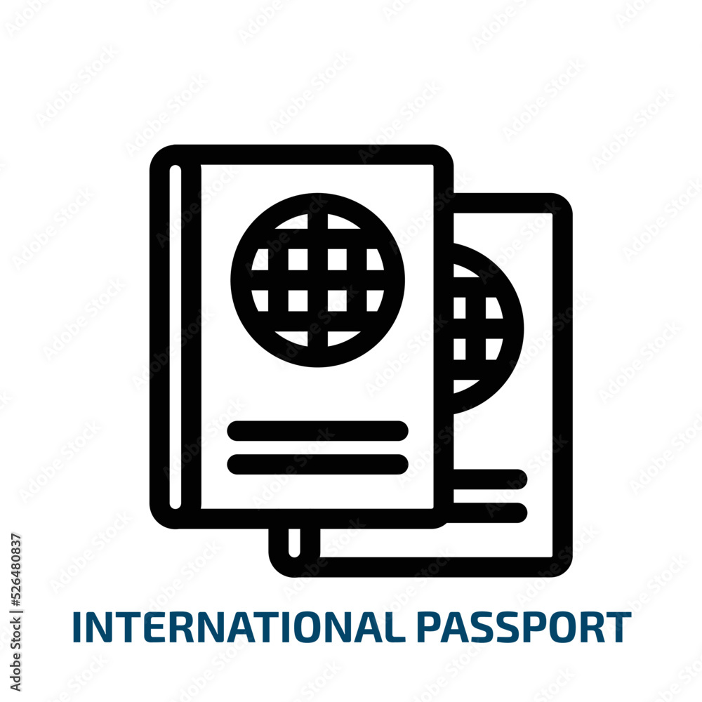 international passport icon from technology collection. Thin linear international passport, passport, international outline icon isolated on white background. Line vector international passport sign, international passport icon from technology collection. Thin linear international passport, passport, international outline icon isolated on white background. Line vector international passport sign,