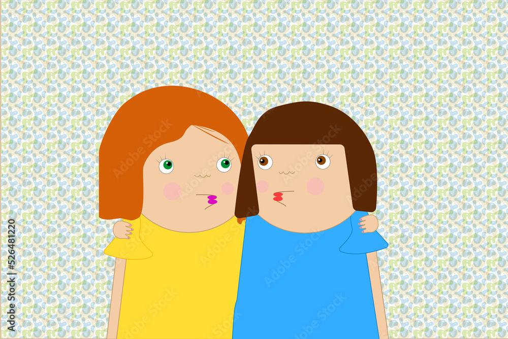Two girl friends are kissing. Love and friendship Two girl friends are kissing. Love and friendship