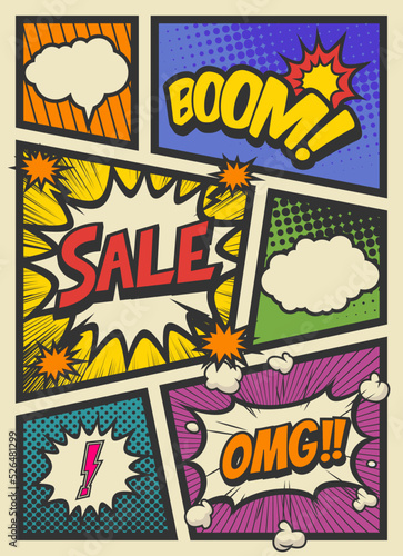 アメコミ風コマ割り素材 pop art comics book magazine, speech bubble, balloon, box message