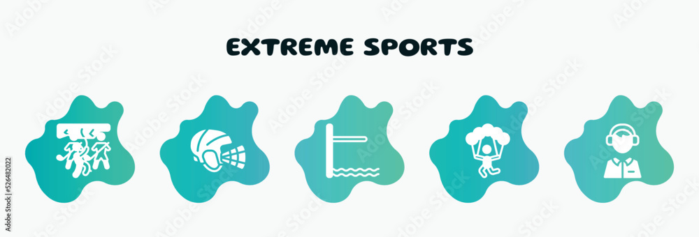 extreme sports filled icons set. flat icons such as hockey helmet, diving board, skydiving, sport commentor, rappel icon collection. can be used web and mobile. extreme sports filled icons set. flat icons such as hockey helmet, diving board, skydiving, sport commentor, rappel icon collection. can be used web and mobile.