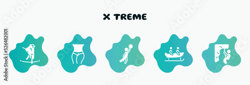 x treme filled icons set. flat icons such as slim body, team player, bobsledding, abseiling, highlining icon collection. can be used web and mobile.
