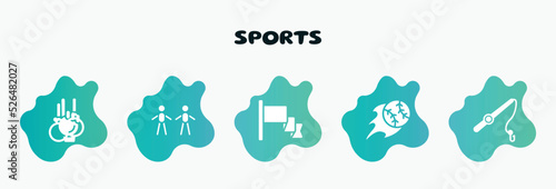 sports filled icons set. flat icons such as body mass index, red flag, home run, fishing, gymnastic rings icon collection. can be used web and mobile.
