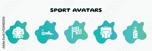sport avatars filled icons set. flat icons such as kart racing, victory lap, headgear, , skydiver icon collection. can be used web and mobile.