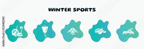 winter sports filled icons set. flat icons such as lift bag, hang gliding, visor, fitness step, puck icon collection. can be used web and mobile.