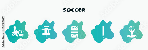 soccer filled icons set. flat icons such as paddock, hockey pitch, glowstick, cyclist, farming and gardening icon collection. can be used web and mobile.