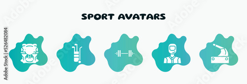 sport avatars filled icons set. flat icons such as golf caddy, barbell, drivers, handbrake, waterpolo player icon collection. can be used web and mobile.
