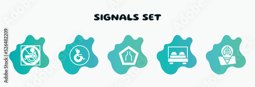 signals set filled icons set. flat icons such as wheelchair side view, narrow road, bed, taxi stop, forbidden smoking icon collection. can be used web and mobile.